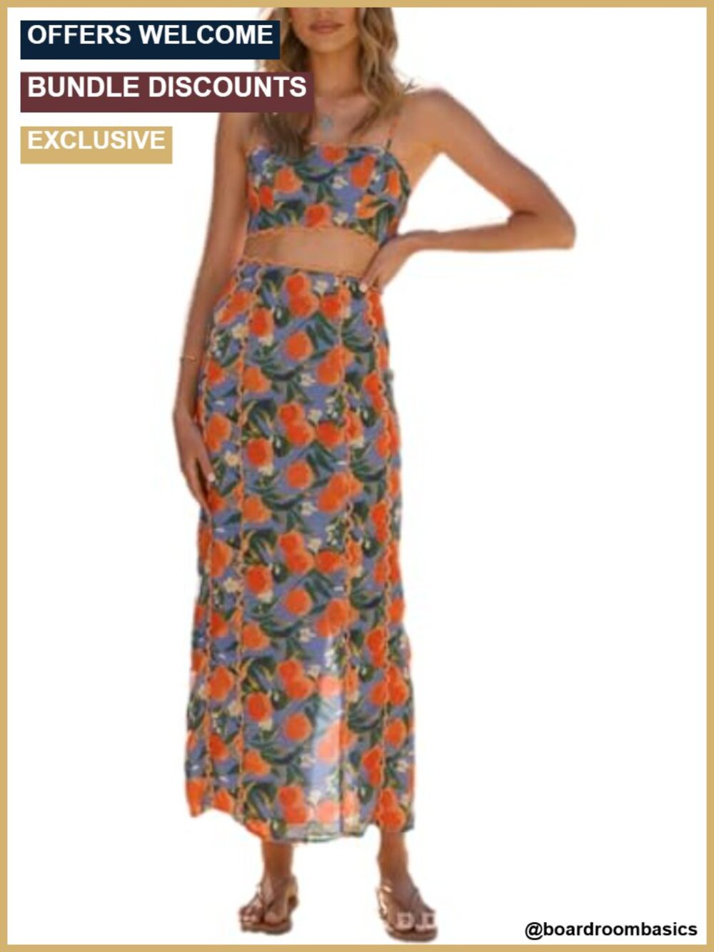Women's Floral Print Backless Cami Top and High Waisted Maxi Skirt 2 Piece